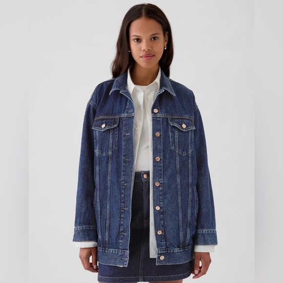 Gap Women’s Oversized Icon Denim Jacket medium indigo wash size Medium - Picture 2 of 6